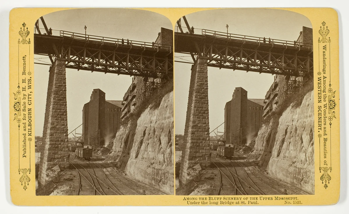 Under the long Bridge at St. Paul, No. 1531 from the series "Among the Bluff Scenery of the Upper Mississippi" by Henry Hamilton Bennett, photograph, 1870-1908