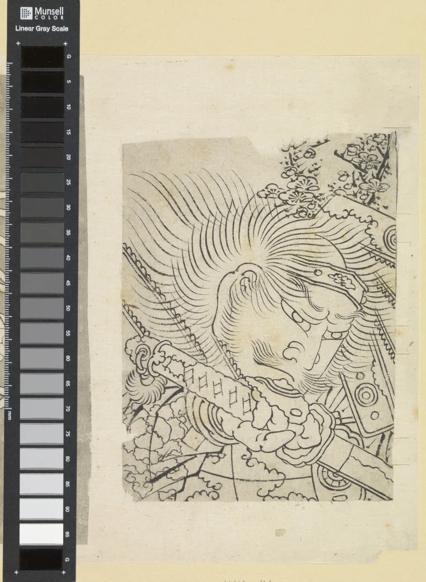 Hoofd van een samoerai onder kersenbloesem by Katsushika Hokusai (葛飾 北斎), drawing, 1799-1899