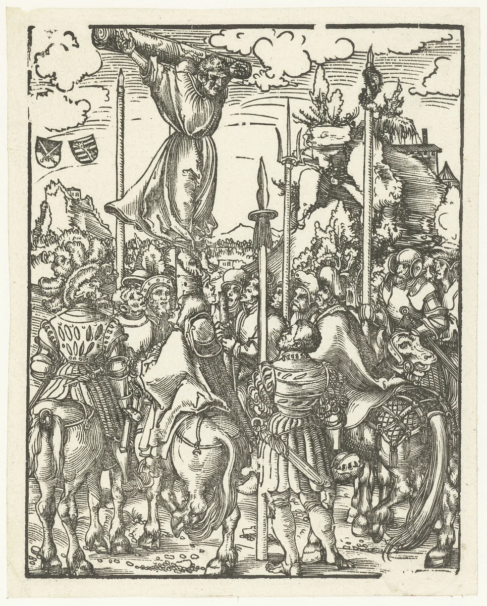 Marteldood van Filippus aan het kruis by Lucas Cranach, print, 1510-1514