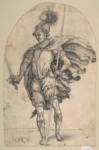 A Standing Soldier by Michel Kirmer, drawing, 1561