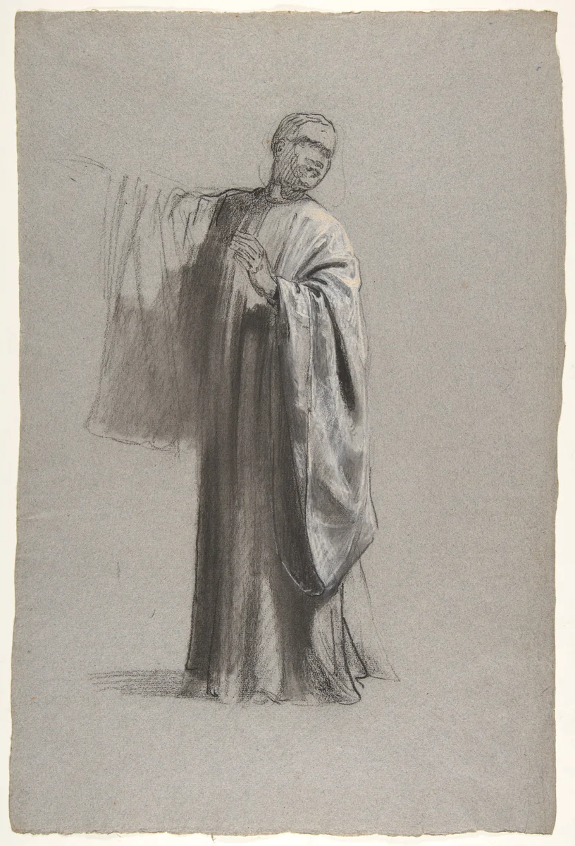 Drapery Study for a Cleric (lower register); verso: Sleeve of a Cleric; (studies for wall paintings in the Chapel of Saint Remi, Sainte-Clotilde, Paris, 1858) by Isidore Pils, drawing, 1825-1875