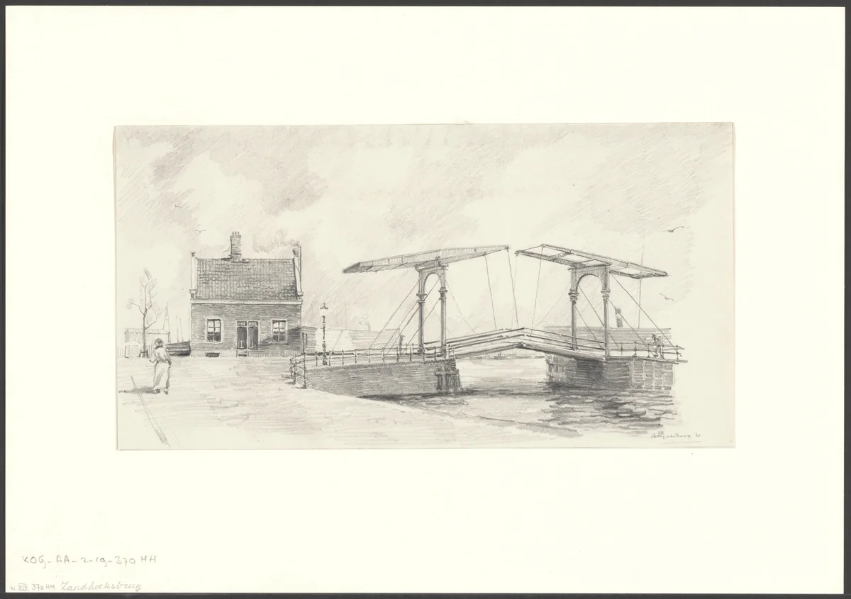 Gezicht op de Zandhoeksbrug by A. Goedkoop, drawing, 1921