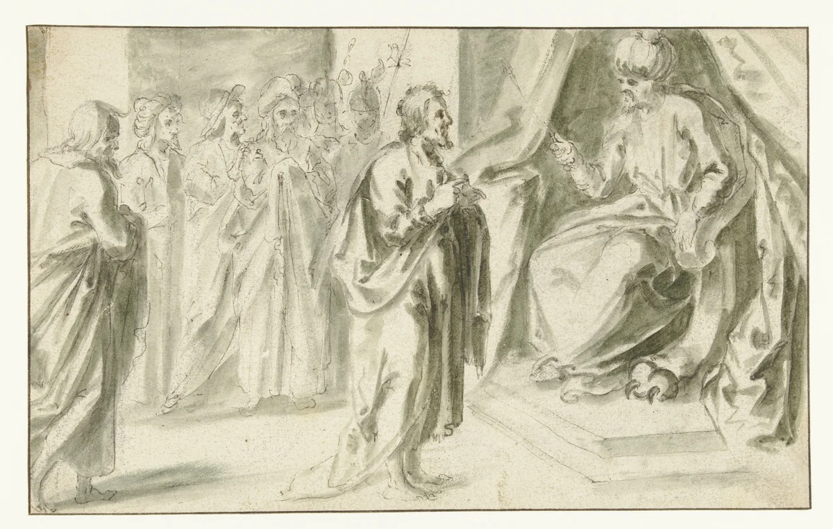 Jozef verklaart de dromen van Farao by Unknown, drawing, 1558