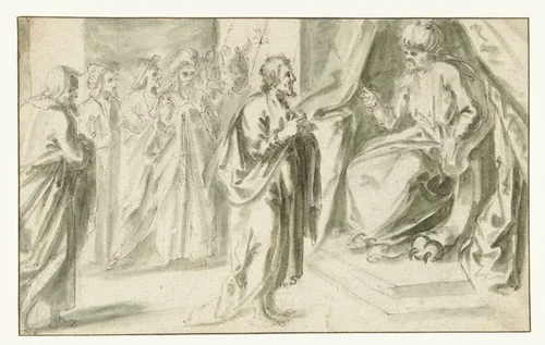 Jozef verklaart de dromen van Farao by Unknown, drawing, 1558