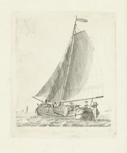 Zeilschip met drie figuren by Gerrit Groenewegen, print, 1787
