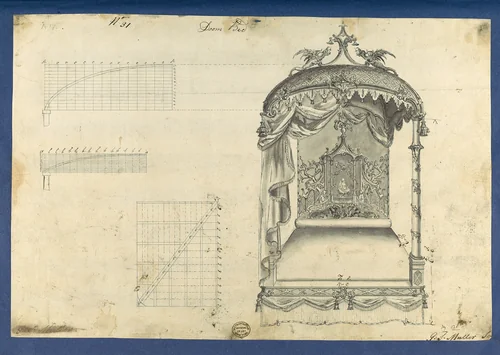 Doom [Dome] Bed, in Chippendale Drawings, Vol. I by Thomas Chippendale, drawing, 1753