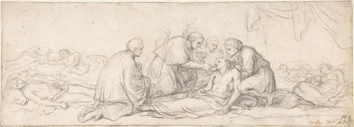 St. Charles Borromeo Giving Communion to the Plague-Stricken by Charles Le Brun, drawing, 1630-1690
