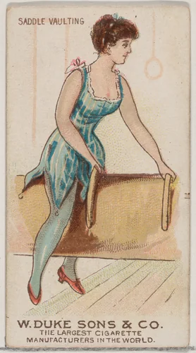 Saddle Vaulting, from the Gymnastic Exercises series (N77) for Duke brand cigarettes by W. Duke, Sons & Co., print, 1887