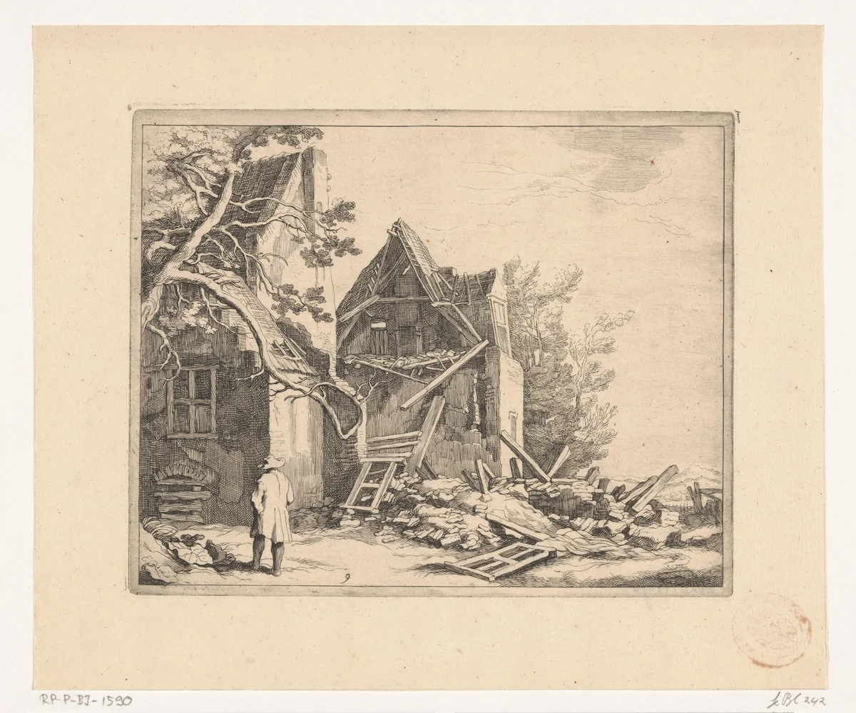 Uitzicht met huizen by Frederick Bloemaert, print, 1635