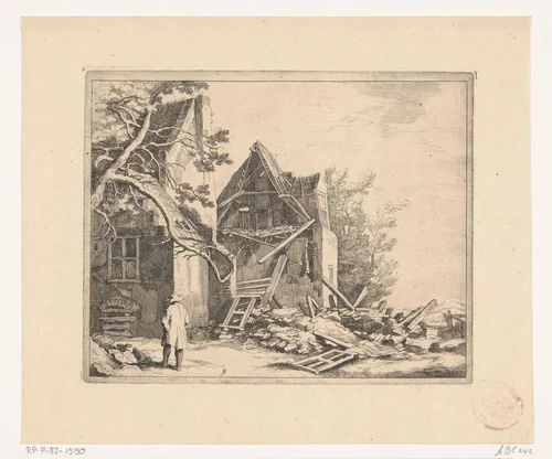 Uitzicht met huizen by Frederick Bloemaert, print, 1635