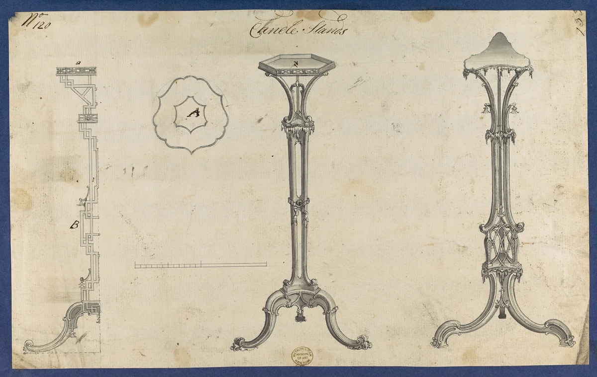 Candle Stands, in Chippendale Drawings, Vol. I by Thomas Chippendale, drawing, 1753