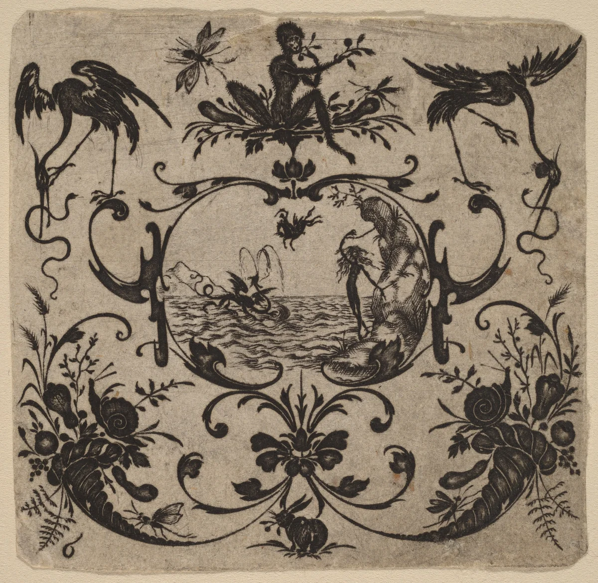 Ornament with Grotesque by Master CR, print, 1616