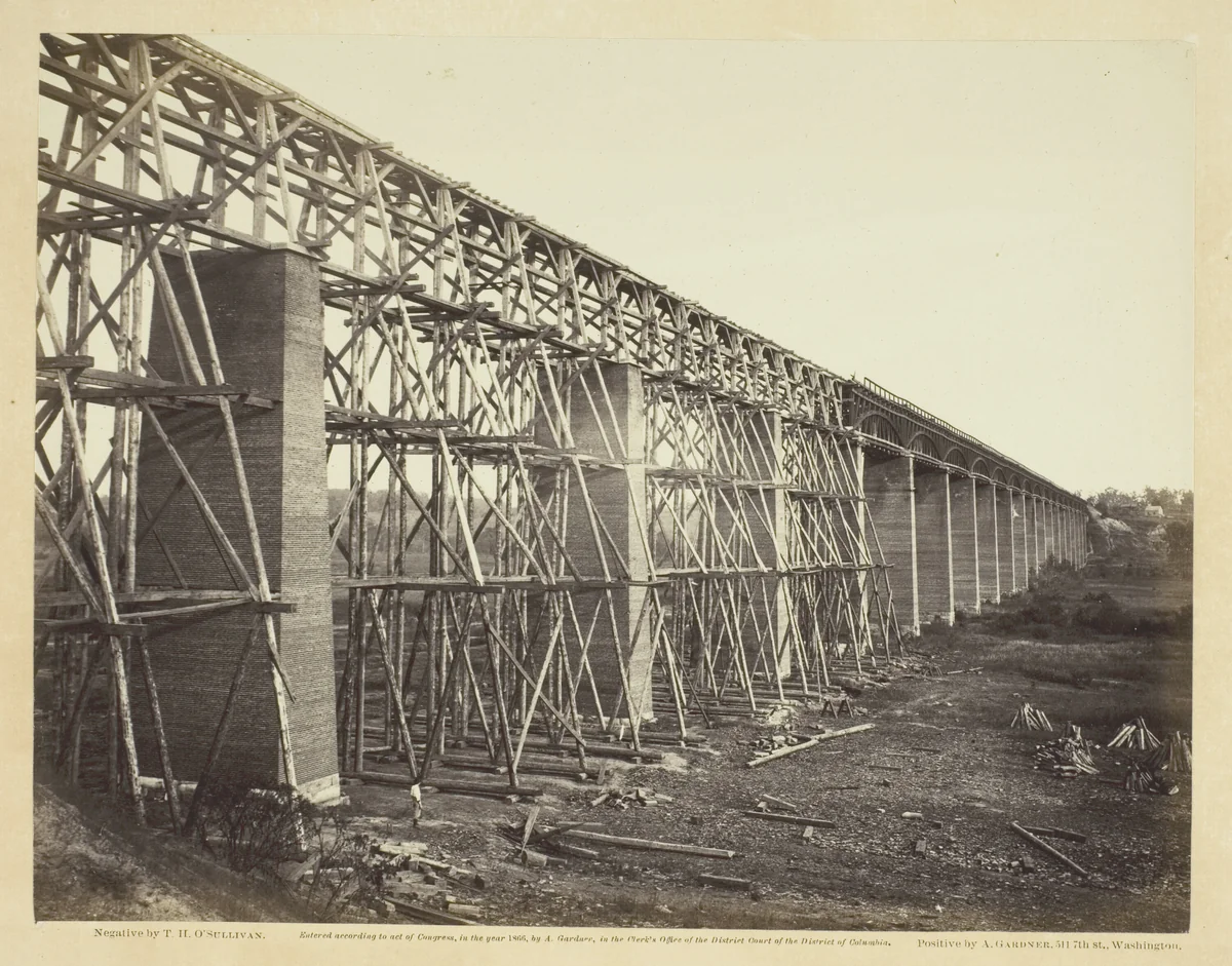 High Bridge Crossing the Appomattox, Near Farmville by Timothy O'Sullivan, photograph, 1865