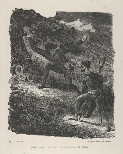 Faust and Mephistopheles in the Hartz Mountains, from Goethe's "Faust" by Eugène Delacroix, print, 1825-1827
