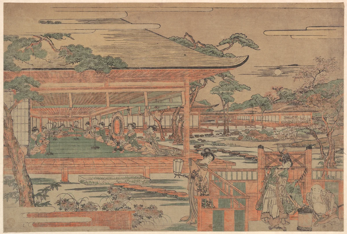 Ushiwaka, the Young Yoshitsune Serenading Jorurihime by Kitao Shigemasa (北尾重政), print, 1762-1782