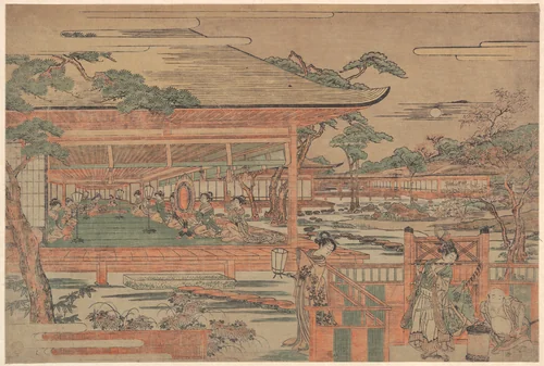 Ushiwaka, the Young Yoshitsune Serenading Jorurihime by Kitao Shigemasa (北尾重政), print, 1762-1782