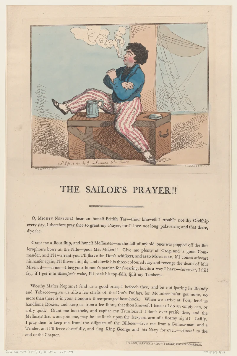 The Sailor's Prayer!! by Thomas Rowlandson, print, 1801