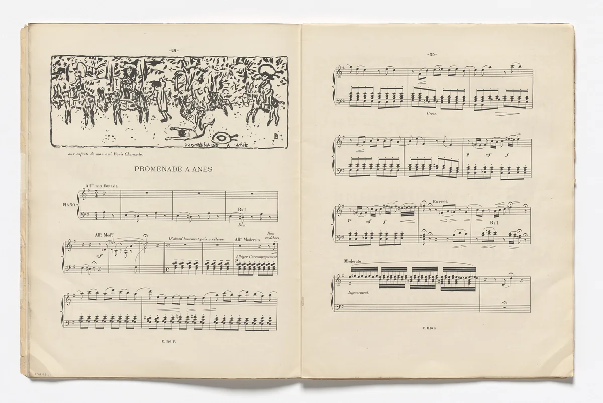 The Donkey Promenade (Promenade à âne) (headpiece, page 22) from Petites scènes familières by Pierre Bonnard, illustrated book, 1893