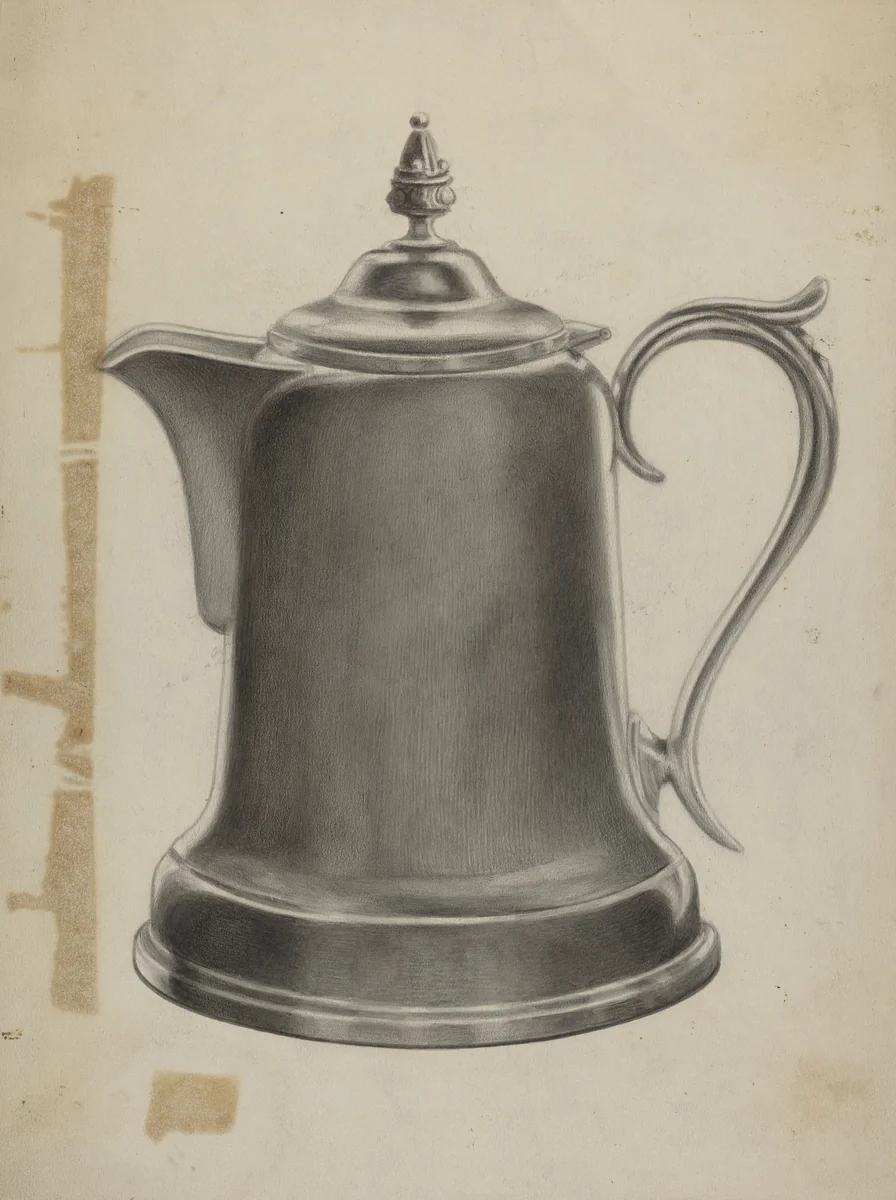 Pewter Coffee Urn by Theodore Pfitzer, index of american design, 1935-1942
