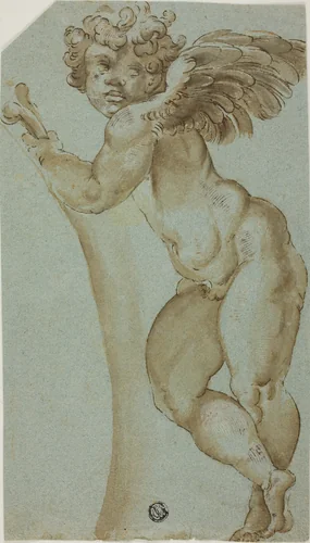 Standing Putto (recto); Saint Jude the Evangelist (verso) by Alberti Cherubino, drawing, 1610-1620