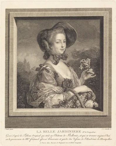 La Belle Jardinière - Madame de Pompadour by Jean-Louis Anselin, Carle Van Loo, print, 1782-1788