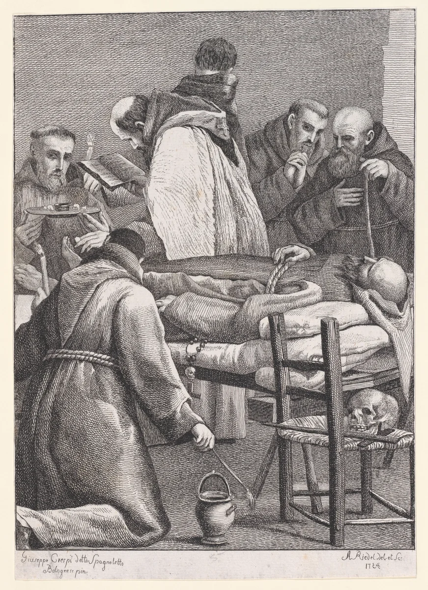 Extreme Unction, from "The Seven Sacraments" by Johann Anton Riedel, print, 1754