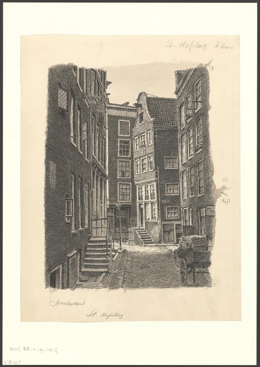 Gezicht op de Sint Olofssteeg by anonymous, drawing, 1900-1975
