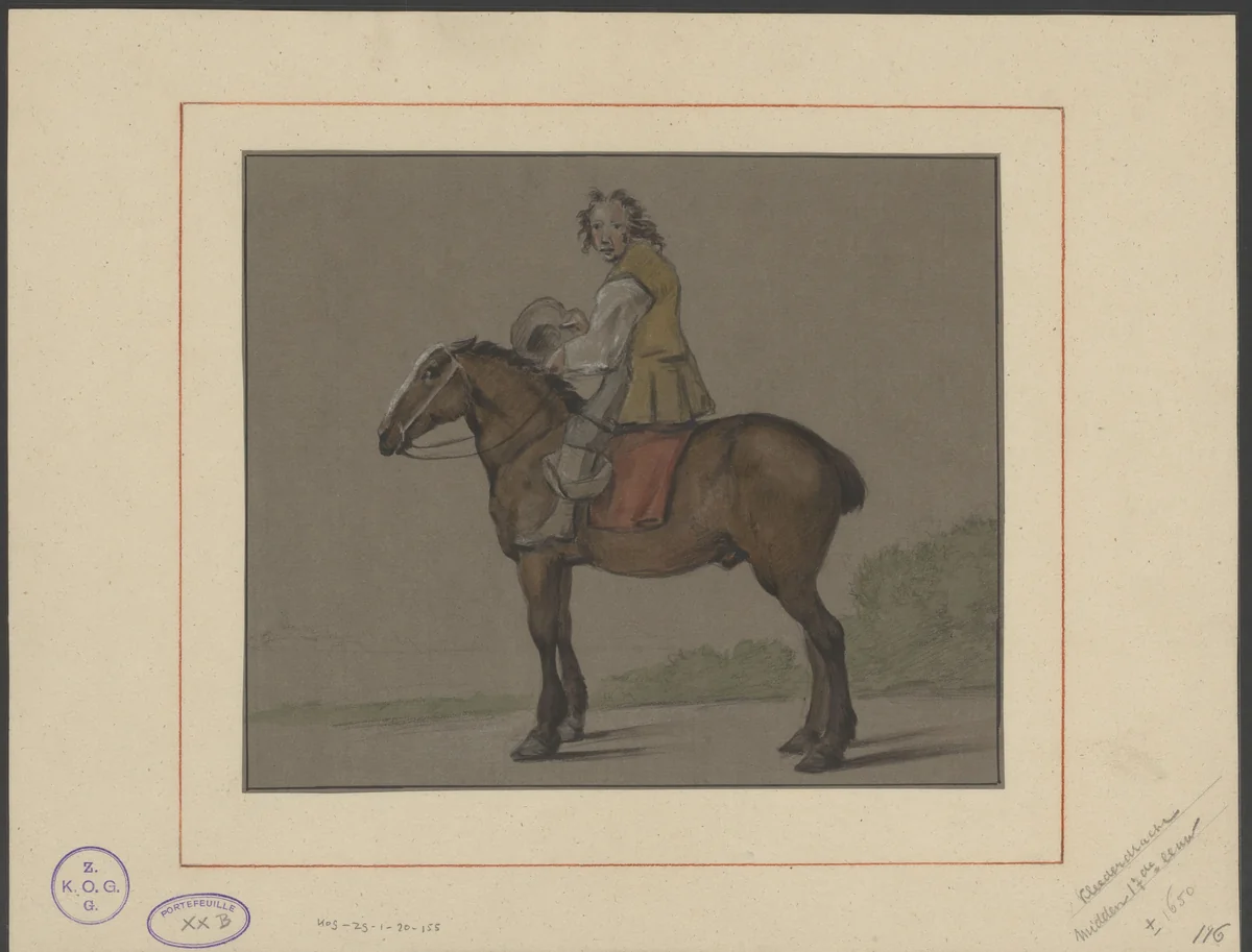 Ruiter te paard by anonymous, drawing, 1800-1899