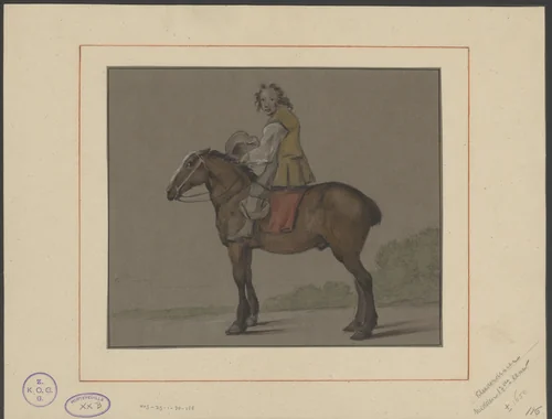 Ruiter te paard by anonymous, drawing, 1800-1899