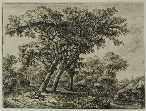 Two Hunters Resting by Anthonie Waterloo, print, 1630-1690