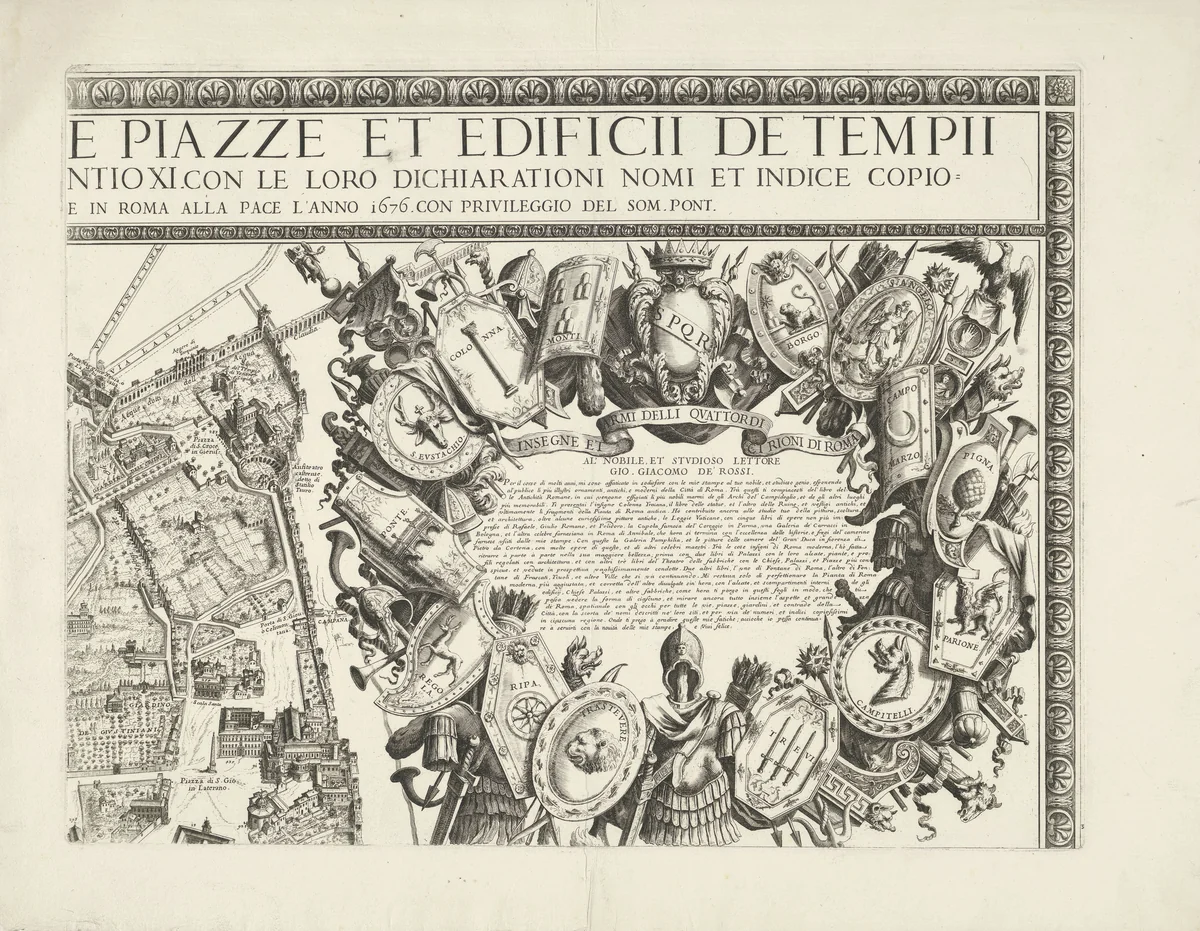 Plattegrond van de stad Rome by Giovanni Battista Falda, print, 1676