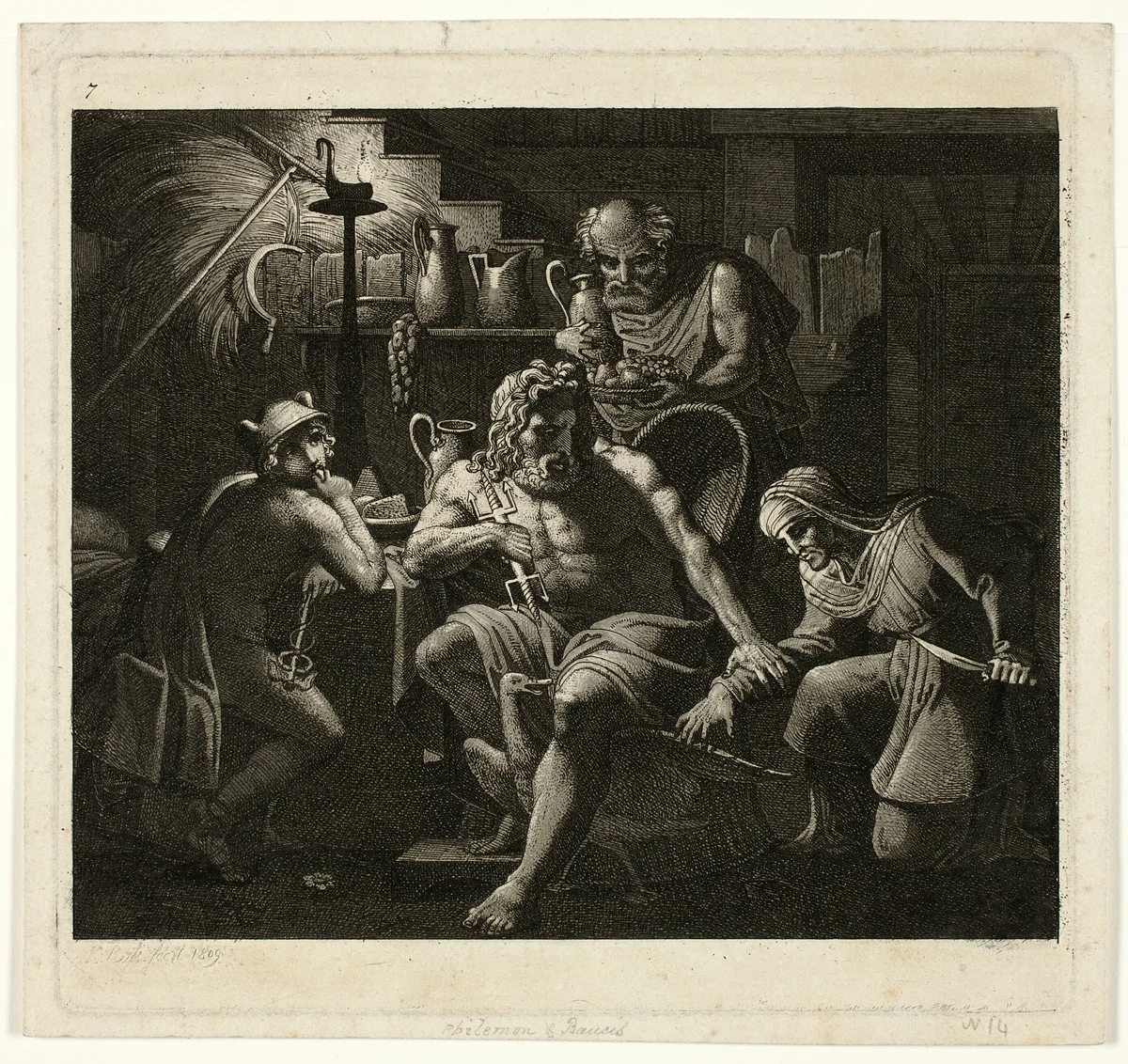Jupiter Visits with Philemon and Bacchus by Carl Russ, print, 1809