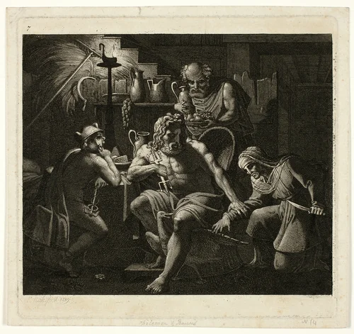 Jupiter Visits with Philemon and Bacchus by Carl Russ, print, 1809