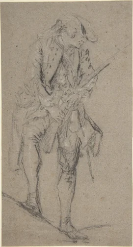 Standing Hunter Holding a Rifle by Nicolas Lancret, drawing, 1705-1743