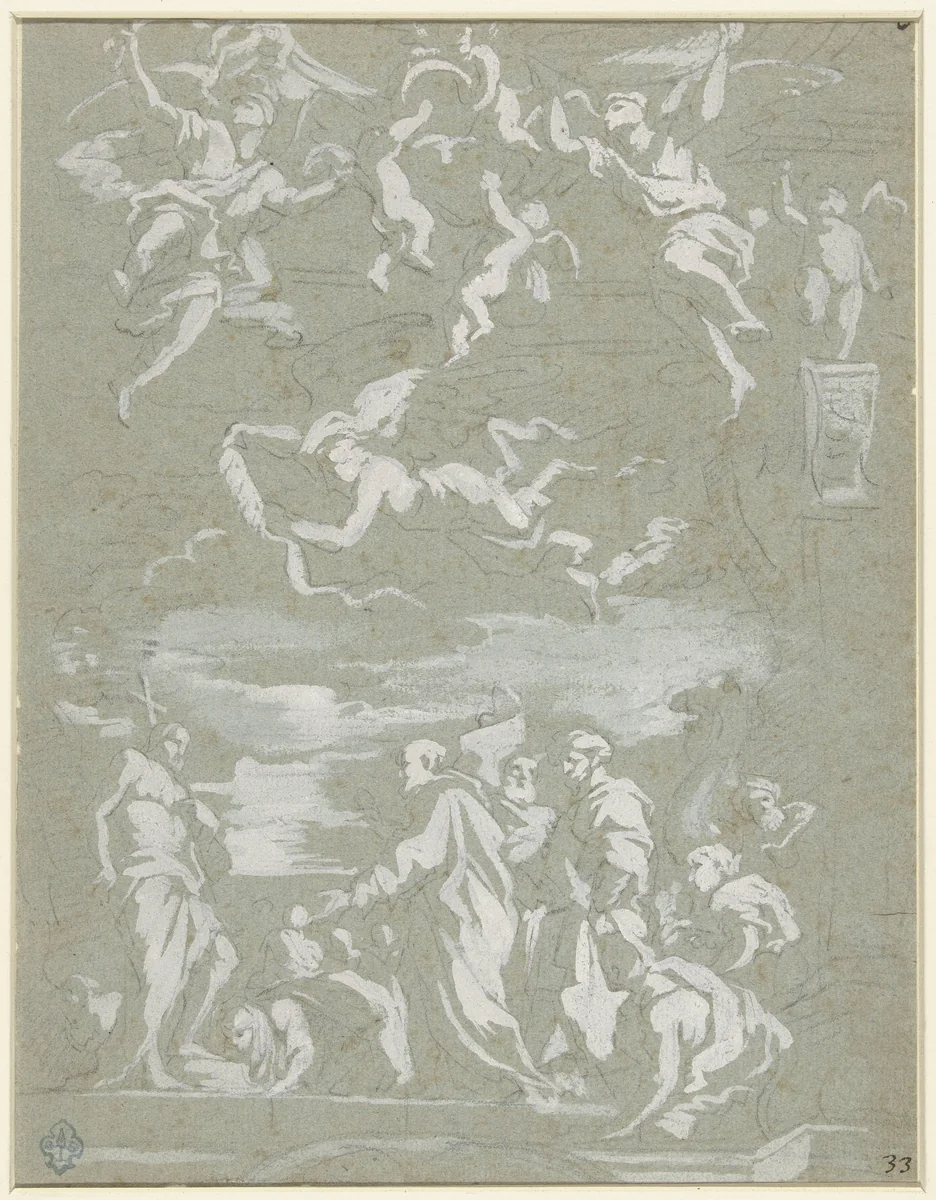 Johannes de Doper en de Levieten by Mattia Preti, drawing, 1661-1666