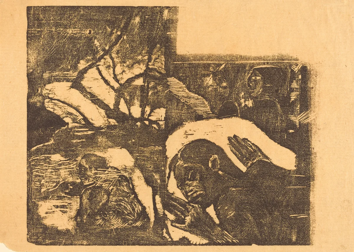 A Maori Woman in a Forest; Manao Tupapau (She is Haunted by a Spirit) by Paul Gauguin, print, 1894-1895