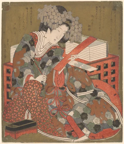 Woman About to Write a Poem by Yashima Gakutei (八島岳亭), print, 1816-1833