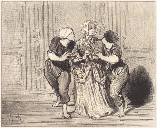 Le Beau sexe a l'école de natation by Honoré Daumier, print, 1852