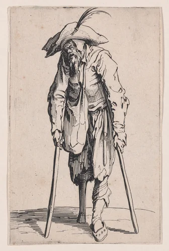 Le Mendiant a la Jambe de Bois (The Beggar with the Wooden Leg), from "Les Gueux suite appelée aussi Les Mendiants, Les Baroni, ou Les Barons" (The Beggars, also called the Barons) by Jacques Callot, print, 1618-1628