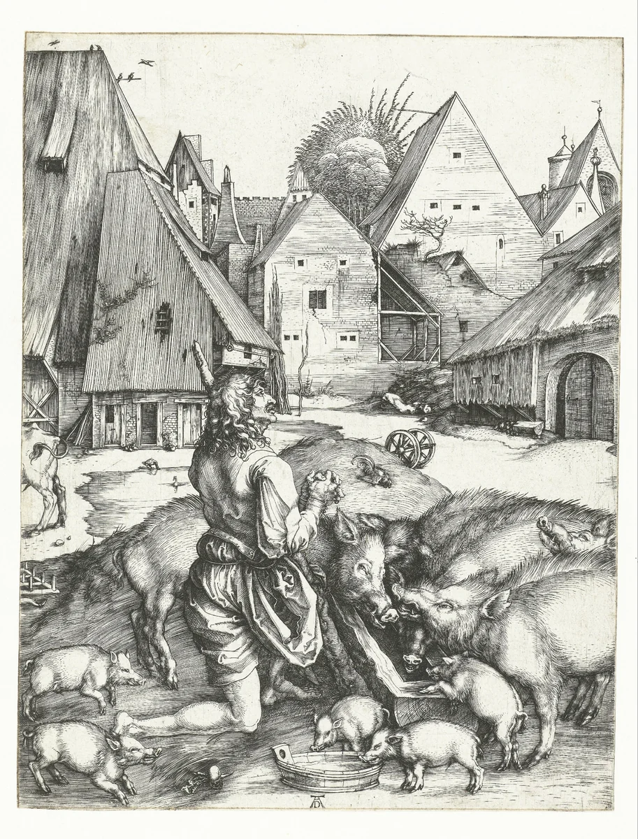 The Prodigal Son Amid the Swine by Unknown, print, 1494-1498