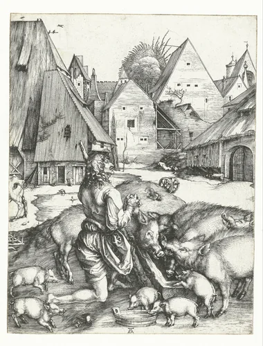 The Prodigal Son Amid the Swine by Unknown, print, 1494-1498