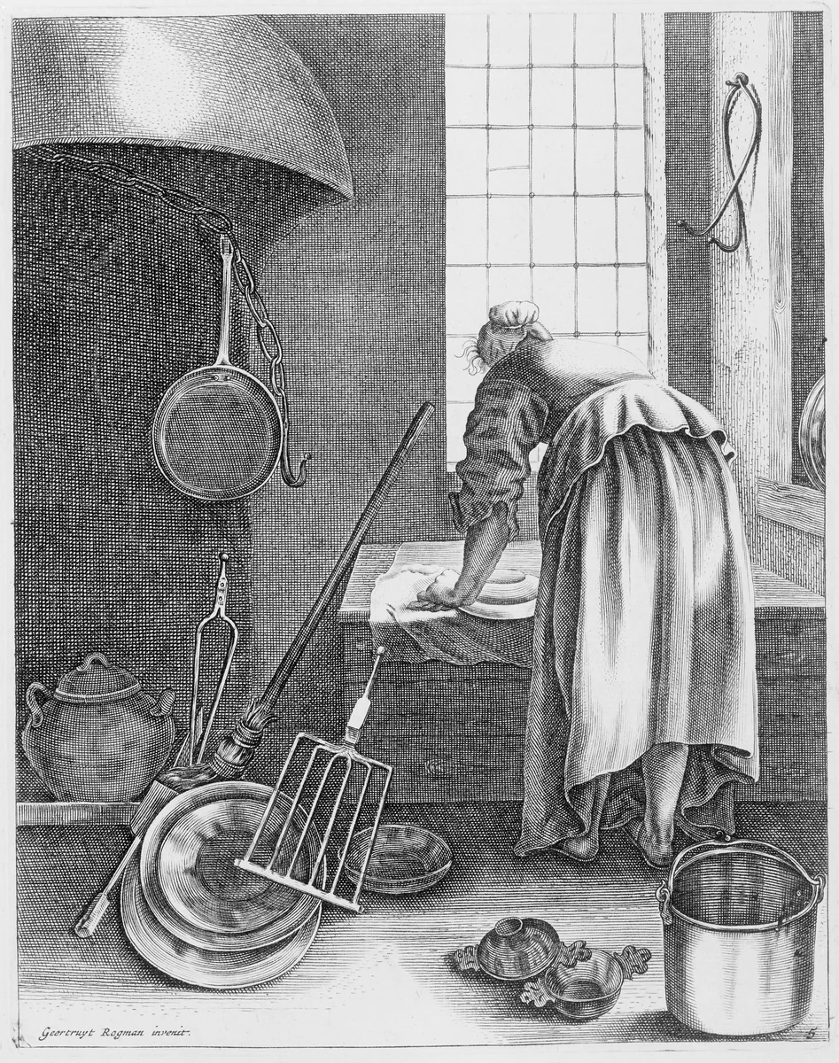 A Woman Doing Housework, Plate 5 from "Five Feminine Occupations" by Geertruydt Roghman, print, 1643-1655