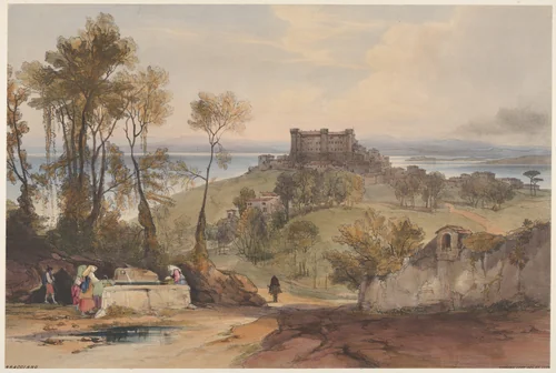 Bracciano, plate 2 from "Views of Rome and Its Environs" by Edward Lear, print, 1841