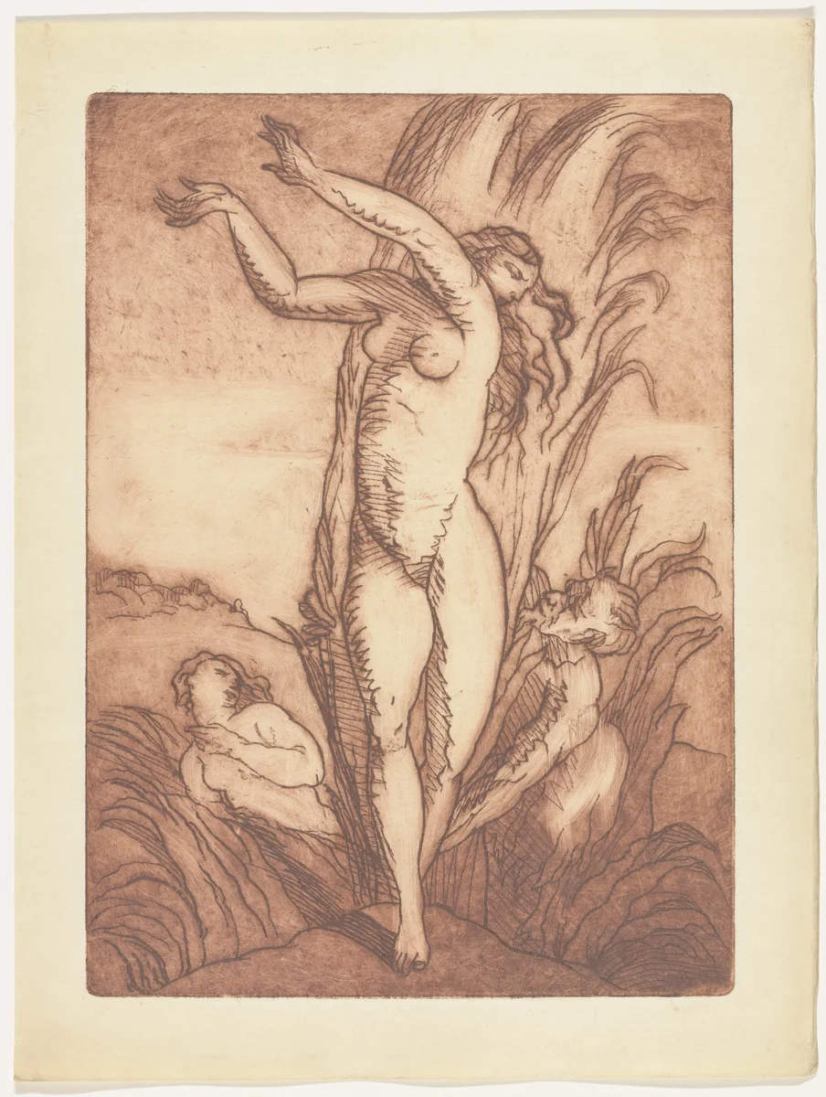 Pan and Syrinx (plate, folio 111) from Les Amours (The Loves) by Émile Bernard, illustrated book, 1915