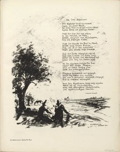 Untitled, illustration to Nikolaus Lenau's poem "The Three Gypsies" (Die drei Zigeuner) (border, 7th song, folio 45) from the periodical Der Bildermann, supplement to vol. 1, no. 13 (October 1916) by Walther Klemm, periodical, 1916
