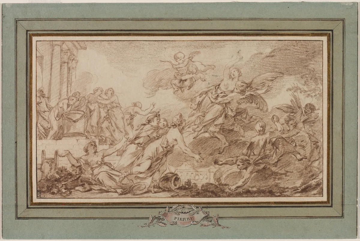 Boreas Abducting Oreithyia by Jean-Baptiste-Marie Pierre, drawing, 1750-1765