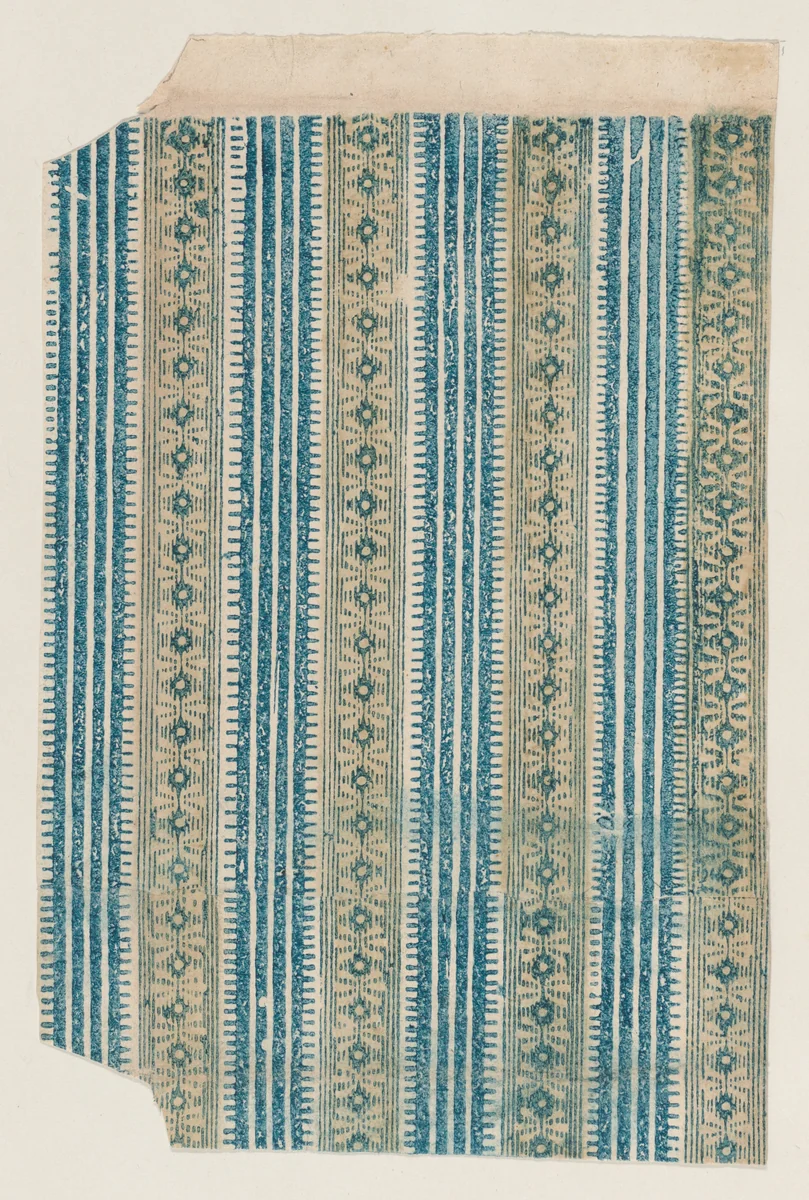 Sheet with four borders with a striped and abstract pattern by anonymous, print, 1800-1900