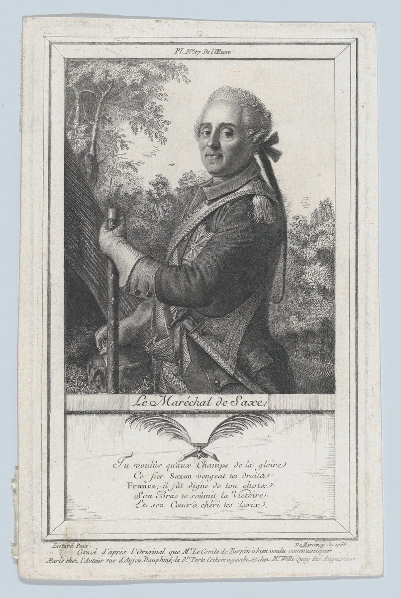 Portrait of the Maréchal de Saxe by Antoine de Marcenay de Ghuy, print, 1766