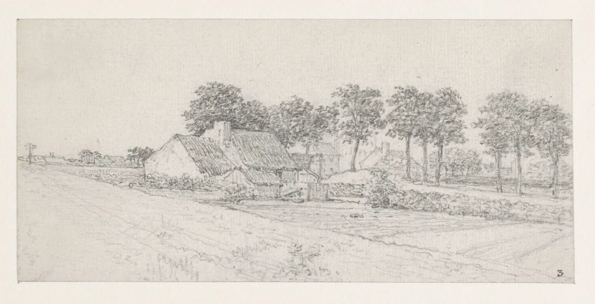 Boerderijen; op de voorgrond bebouwde velden by Georges Michel, drawing, 1773-1843