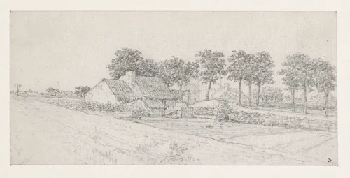 Boerderijen; op de voorgrond bebouwde velden by Georges Michel, drawing, 1773-1843